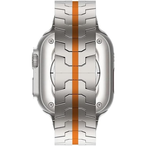 Kompatibel med 2024   Galaxy Watch 7 Ultra Band 47mm, Robust Men Stainless Steel Ersättningslänk Metallarmband Silver/Orange  Silver/Orange