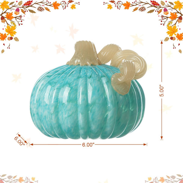Glitzhome 6\" D Handblåst Rund Turkos Glaspumpa, Thanksgiving Glaspumpa Höst Pumpa Bordsdekoration Skördeglas Pumpa Figur Glas 6\"d