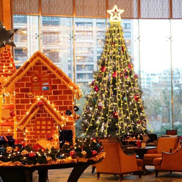 Julstjärna ljusslinga, 317LED 12\" Topper Star 8 minnesmodeller 9Strands ljusslinga, dekorationsljus för inomhus utomhus jul, varm