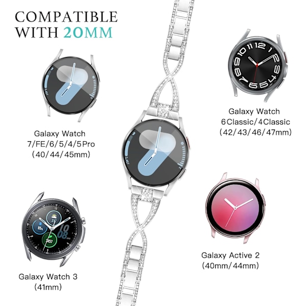 X-formad 20 mm klockarmband för Galaxy Watch 4 5 6 7 FE-band 40 mm 44 mm, damklockarmband i metall för klockarmband 7 6 5 4 Classic/5 Pro/Watch 3