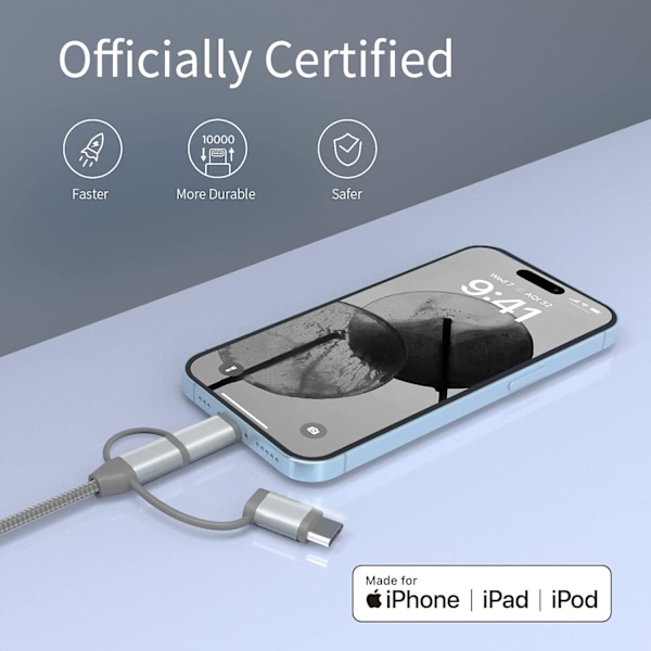 Apple Mfi-certificeret 3-i-1-adapter til opladningskabel