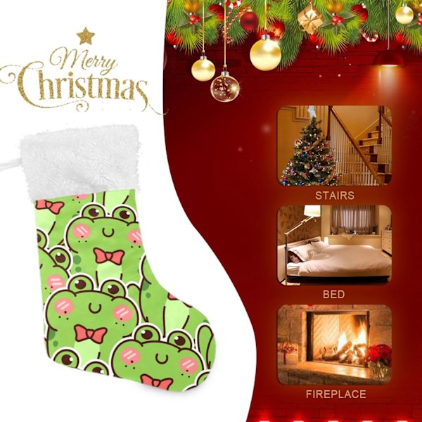 Julklapp, personliga julklappsstrumpor set med 2 söta grodor gröna djur 45,7 cm julstrumpor hängande prydnad spis för bygg