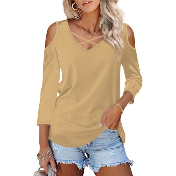 Kvinners sommer skjorter V-hals kryss kryss kald skulder topper bluse