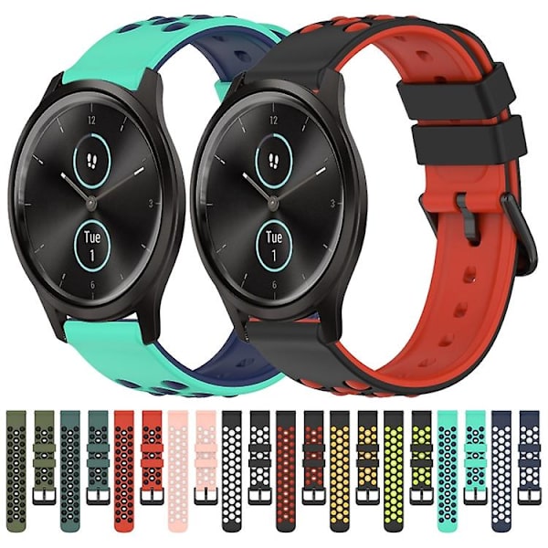 För Garmin Garminmove Style 20mm Tvåfärgad Porös Silikonklockarmband TZE Black-Red