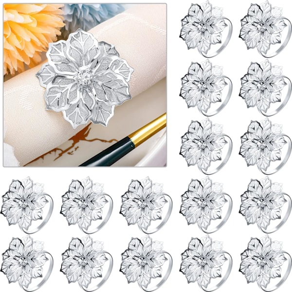 24 Pakk Serviettringer Legering Uthulet Blomster Ring Serviettholder Pynt