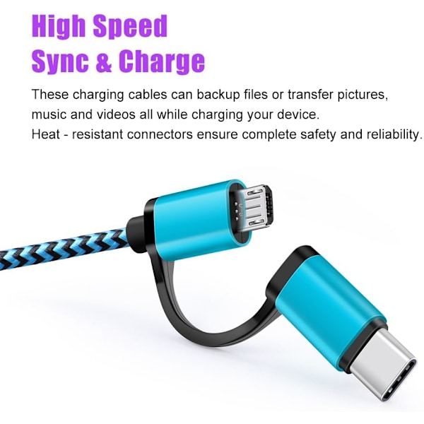 USB Type C-kabel 5-pak 6 fot USB C 2-i-1-kabel [Micro USB og Type C]