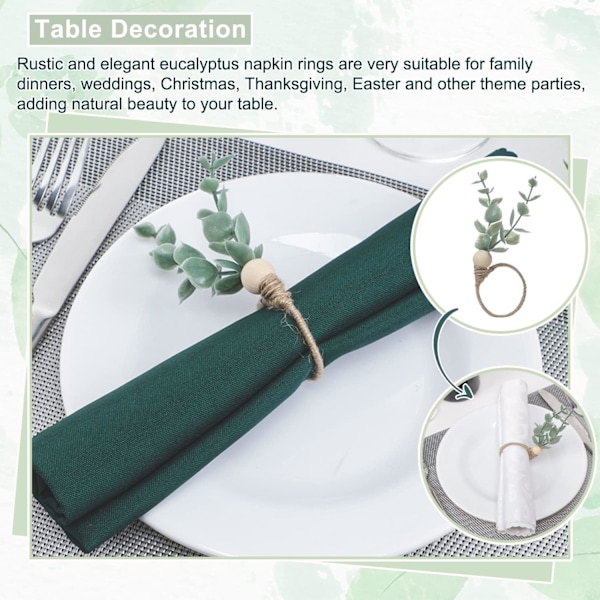 Servettringar Set om 6 Rustika Eucalyptus Trä Servettringar Boho Blad Trä Pärla