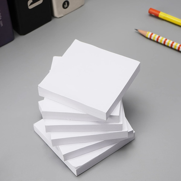 Hvite klistrelapper 6 blokker 3 x 3 tommer - Selvklebende notatblokker (600 ark totalt)