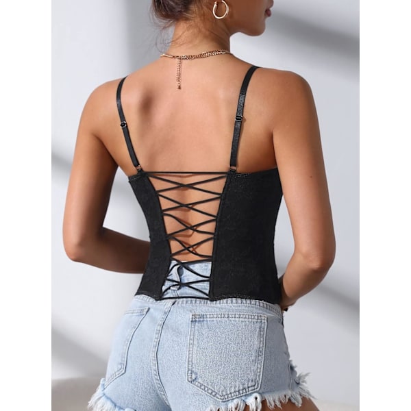 Kvinde Blonde Trim Krog og Øje Ærmeløs Criss Cross Ryg Korset Cami Crop Top