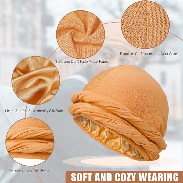Silkesatin Fodrad Turban för Män och Kvinnor - Dubbel Lager