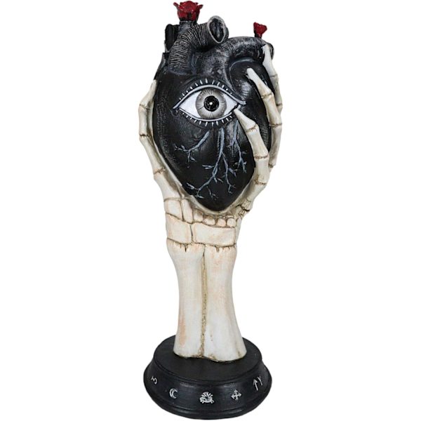 Ebros Gave Ossuary Macabre Gotisk Alkymi Død Skelet Hånd Holder Sort Menneskelig Anatomi Hjerte med Onde Øje Figur Wiccan Fantasy