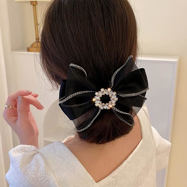 Stor rosett hårklämma Rhinestone hårklämma starkt grepp rosett hår