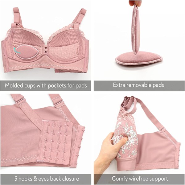 Trådlösa bh-kuddar vadderad spets bralette push up bekväma behåar
