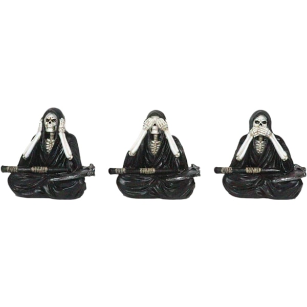 Ebros Gave Gotisk Alkymi Nekromanti Magi Se Høre Tale Intet Ondt Siddende Grim Reaper Skelet Figurer Sæt af 3     Dekor Benhus Kirkegård