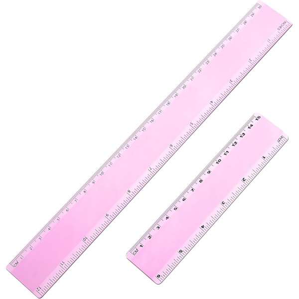 Plastlinjal - 12 tum och 6 tum, 2 stycken (rosa lila)
