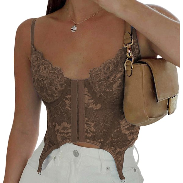Spetskorsett för kvinnor Fairycore Sheer Tops Bustier Aesthetic Patchwork Sexy