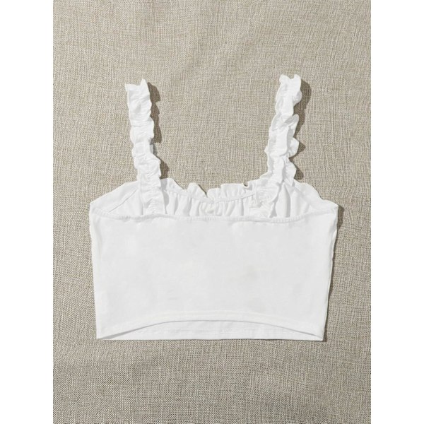 Kvinners Volang Trim Stropp Bånd Knute Ruched Front Bustier Crop Top