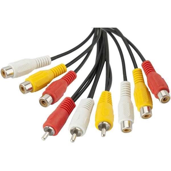 3 RCA-kabeldelare - 3 RCA-hane till 6 RCA-hona