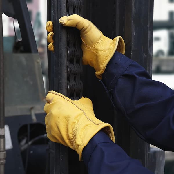 Læderarbejdshandsker til mænd, havehandsker i okselæder med forstærket håndflade, fleksibel keystone-tommelfinger, elastisk håndled, guld (3