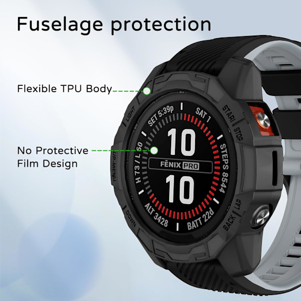 Skal Kompatibelt med Garmin Epix Pro 47mm/Fenix 7 Pro/Fenix 7 Skalskydd TPU Skyddande Skalram för Fenix 7 Smartklocka (Svart) Svart F
