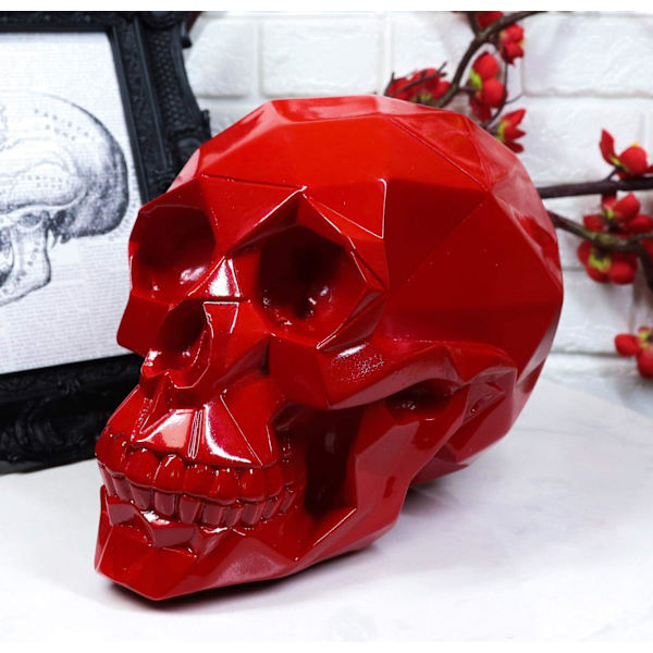 Ebros Gave Geometrisk Vektor Matrix Polygon Kranie Dekorativ Figur 8,5\" Lang Ossuary Macabre     Moderne Alkymi Kranier Skeletter Accent Blodrød