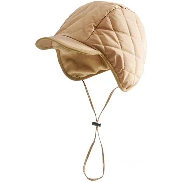 Vinter Kvinnor Trapper Bomber Sherpa Vattentät Yetsye Puffer Hat Quiltad Puff Visor Cap Öronlappar khaki