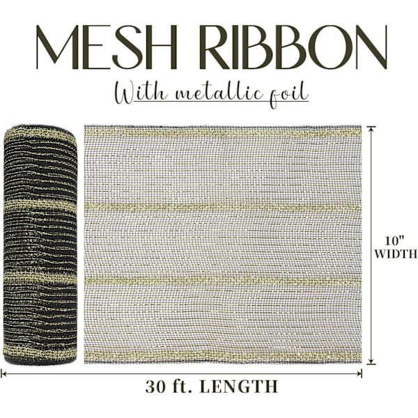 Sort og guld Deco Mesh 10 tommer Mardi Gras Deco Mesh Sort Guld Metallic