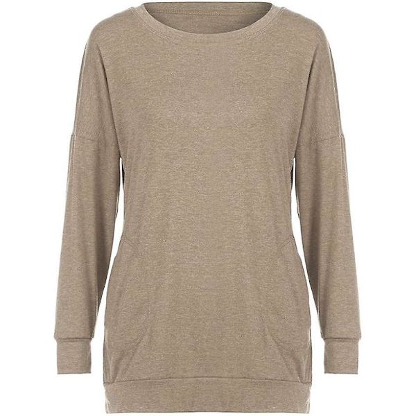 Dam tröjor höst pullover skjortor casual lös passform tunika topp bekväm söt sweatshirts långärmad crewneck t-shirts m5 khaki Medium