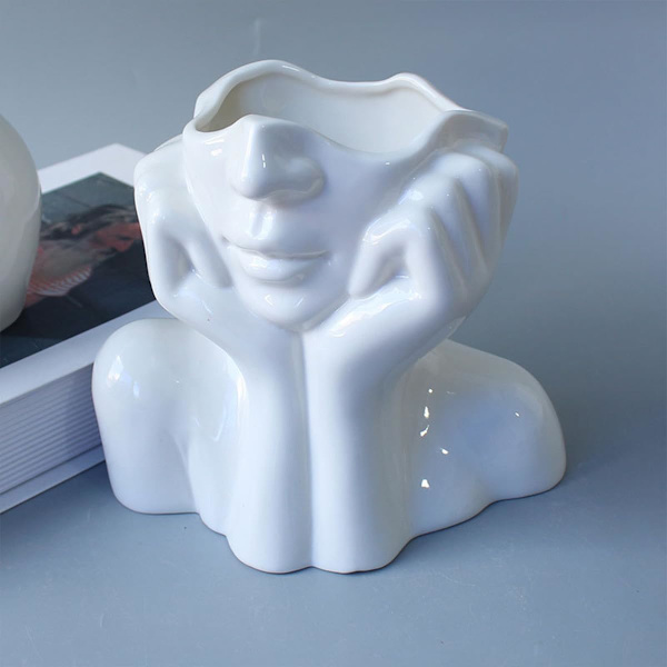 Hoved Ansigts Vase til Planter Keramisk Krop Blomster Vase til Moderne Hjemmeindretning Hvid Matt Dekorativ Vase Moderne Chic Vase Dekoration til Kontor Hjem A  A