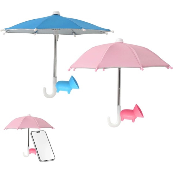 Telefon Paraply Sugekop Stand UV Beskyttelse Telefon Paraply til Sol Stand Solskærm til Udendørs Aktiviteter og Strand Svømning (+Blå) Pink+Blå