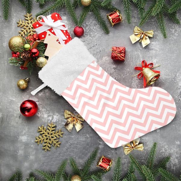 Julklapp, Personliga Julklappsstrumpor 2-pack Rosa Randiga Vita 45,7 cm Julstrumpor Hängande Ornament Eldstad för Träddekoration