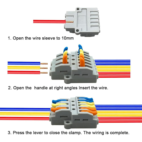 Lever-Nut Wire Connectors - 4 stk, 3 inn 6 ut