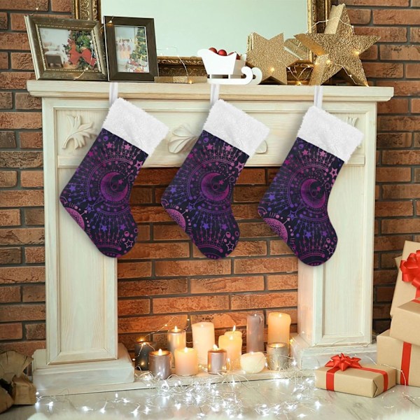 Julklapp, Personliga Julklappsstrumpor 2-pack Boho Konstellation Stjärntecken Lila 45,7 cm Julstrumpor Hängande Ornament Kamin