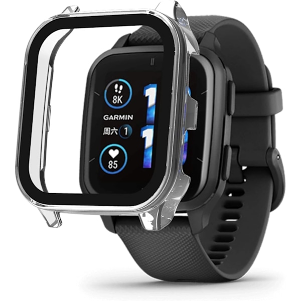 Yhteensopiva Garmin Venu Sq 2:n kanssa karkaistu lasikotelo, kova PC-kotelo karkaistu lasinen näytönsuoja, puskurin suojakuori yhteensopiva Garmin Venun kanssa