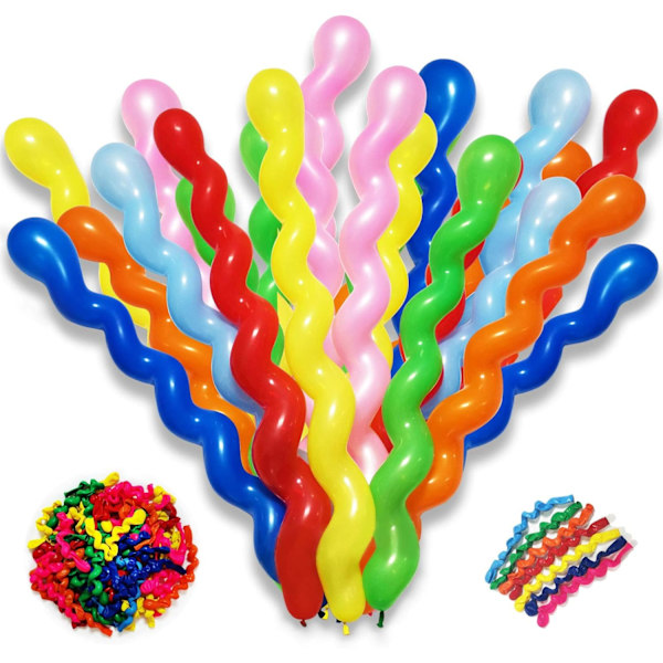 100 stk. 42 tommer fortykkede forskellige spiralballoner, lange farverige
