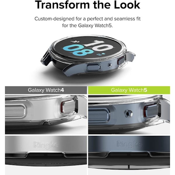 Ohut [Kellastumista estävä materiaali / 2 kpl] Yhteensopiva Galaxy Watch 5 44mm -kotelon kanssa minimalistiseen tyyliin, kiinteä läpinäkyvä suojus + lisäväri naisille ja miehille