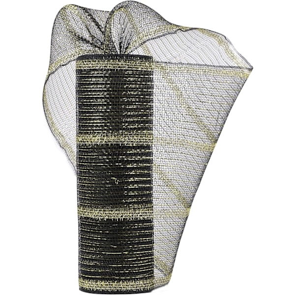 Svart och guld Deco Mesh 10 tum Mardi Gras Deco Mesh Svart Guld Metallic