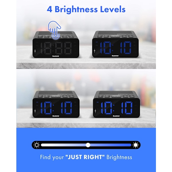 Digital väckarklockradio med AM/FM-radio, flerfärgade 1,4-tums LED-siffror, förinställning, sömntimer och tydlig display med dimmer för sovrummet vid sängen,