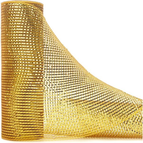 Guld Metallic Mesh Bånd, 10 tommer x 30 fod (10Yard), Guld med Guld Deluxe