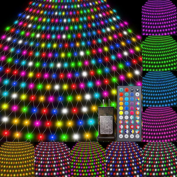 Fargeskiftende nettlys med 44-tasters fjernkontroll, julelys utendørs nettlys, 14,8x4,9 fot 240 LED RGB nettlys koblingsbar plugg inn