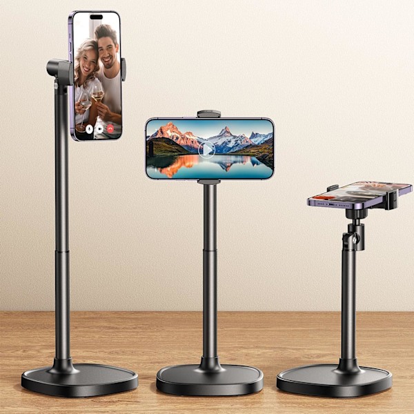 Telefonställ för Skrivbord, Vinkel- och Höjdjusterbart Telefonhållare för Skrivbord, Universal iPhone-ställ i Aluminiumlegering, Infällbart Mobiltelefonställ för Inspelning