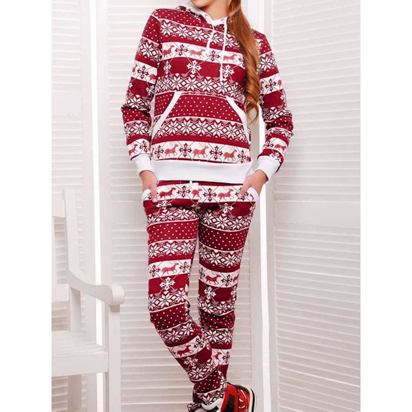Kvinnors julpyjamas, långärmad pyjamas set, tvådelad sovkläder,