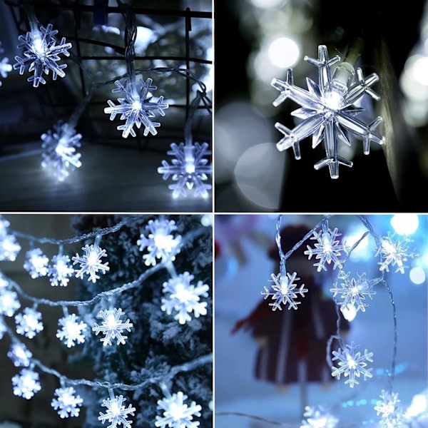 2 pakker jule-snefnuglys, 50LED 24FT udendørs juledekorative lyskæder, 8 lystilstande og timer, batteridrevet vandtæt til