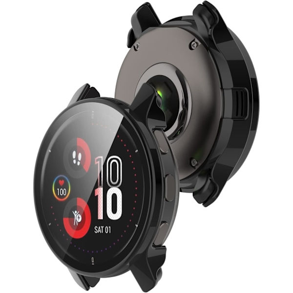 Smartwatch Fuld Dækning PC Beskyttelsesetui med Hærdet Glas Skærmbeskytter Kompatibel med Garmin Venu 2 Plus, Blød og Holdbar sort PC