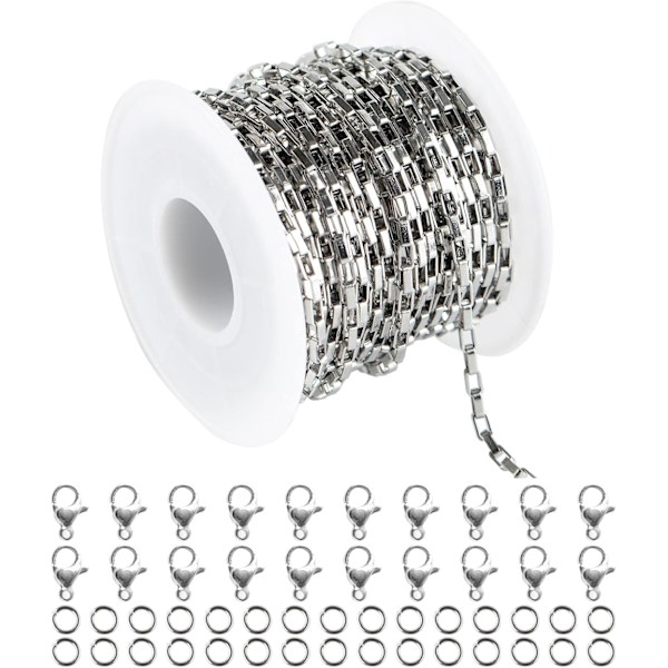 33 fot rustfritt stål Box Chain Bulk Silver Halsband Kedjor Roll