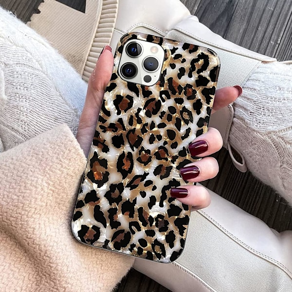 iPhone 14 Pro Cover, Luksus Glitrende Klar Leopard Silikone Cover, 6.1 ih Cheetah Design til Piger & Kvinder Bling