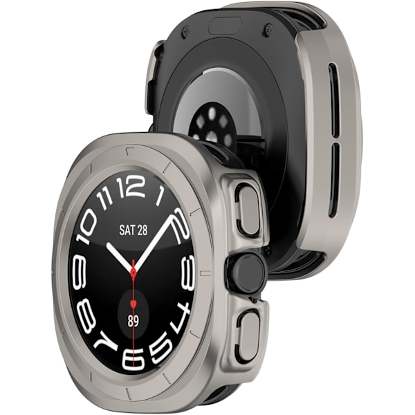 Etui Kompatibelt med 2024 Galaxy Watch 7 Ultra 47mm, Hård PC Bumper Klar Beskyttelsescover [Ingen Skærm] (Titanium) Titanium