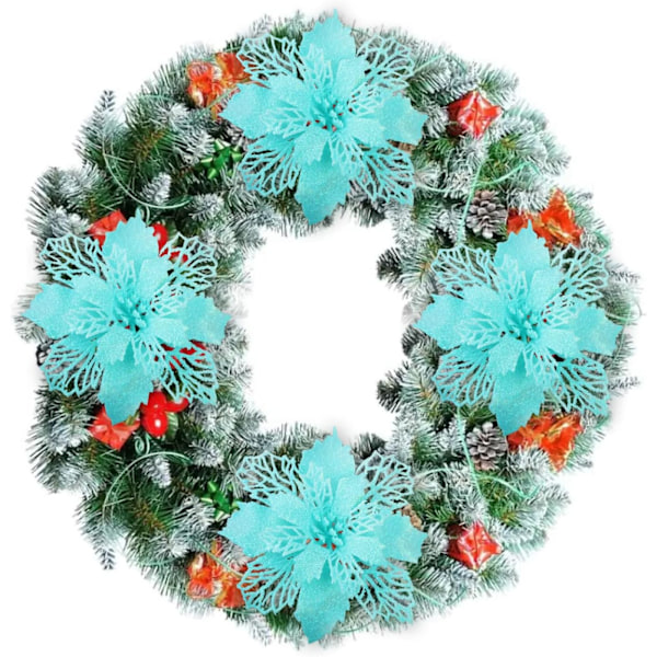12 st 6,3 tum Glitter Julblommor Färgglada Blå Julstjärna