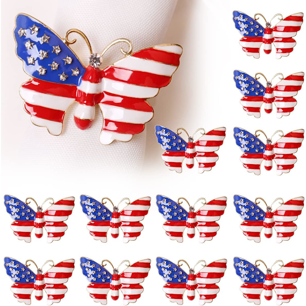 Patriotic Napkin Rings, 4th of July American Flag Design Napkin Ring Holder,