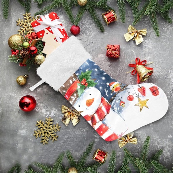 Julklapp, personliga julklappsstrumpor 2-pack Snögubbe Fågel Snö Snöflinga 45,7 cm Julstrumpor Hängande Ornament Eldstad